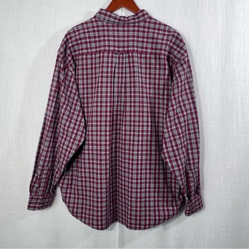 Eddie Bauer Red Grey Plaid Button Down Shirt Men’s Size XL